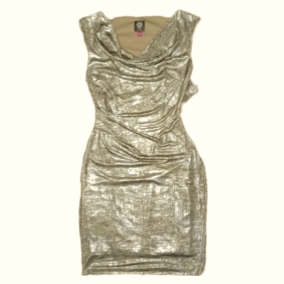 Vince Camuto Gold Metallic Cocktail Dress - Picture 2 of 5